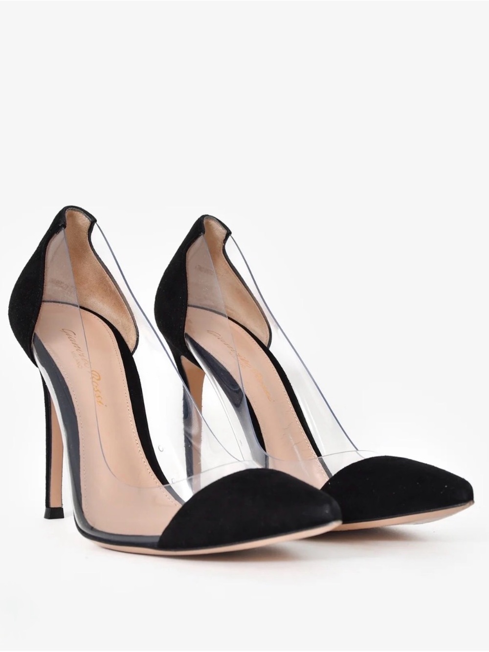 Gianvito Rossi Black Suede & Clear PVC Pointed Pumps